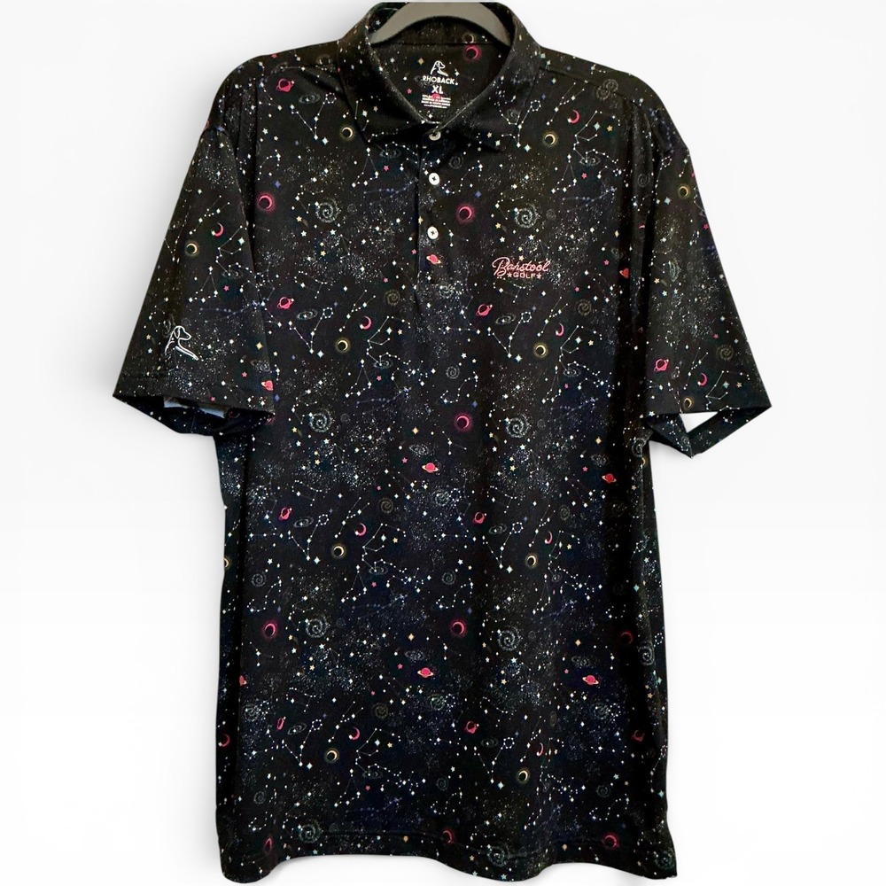 Rhoback Barstool Golf The Space Shirt Galaxy Polo XL Black Constellation Rare